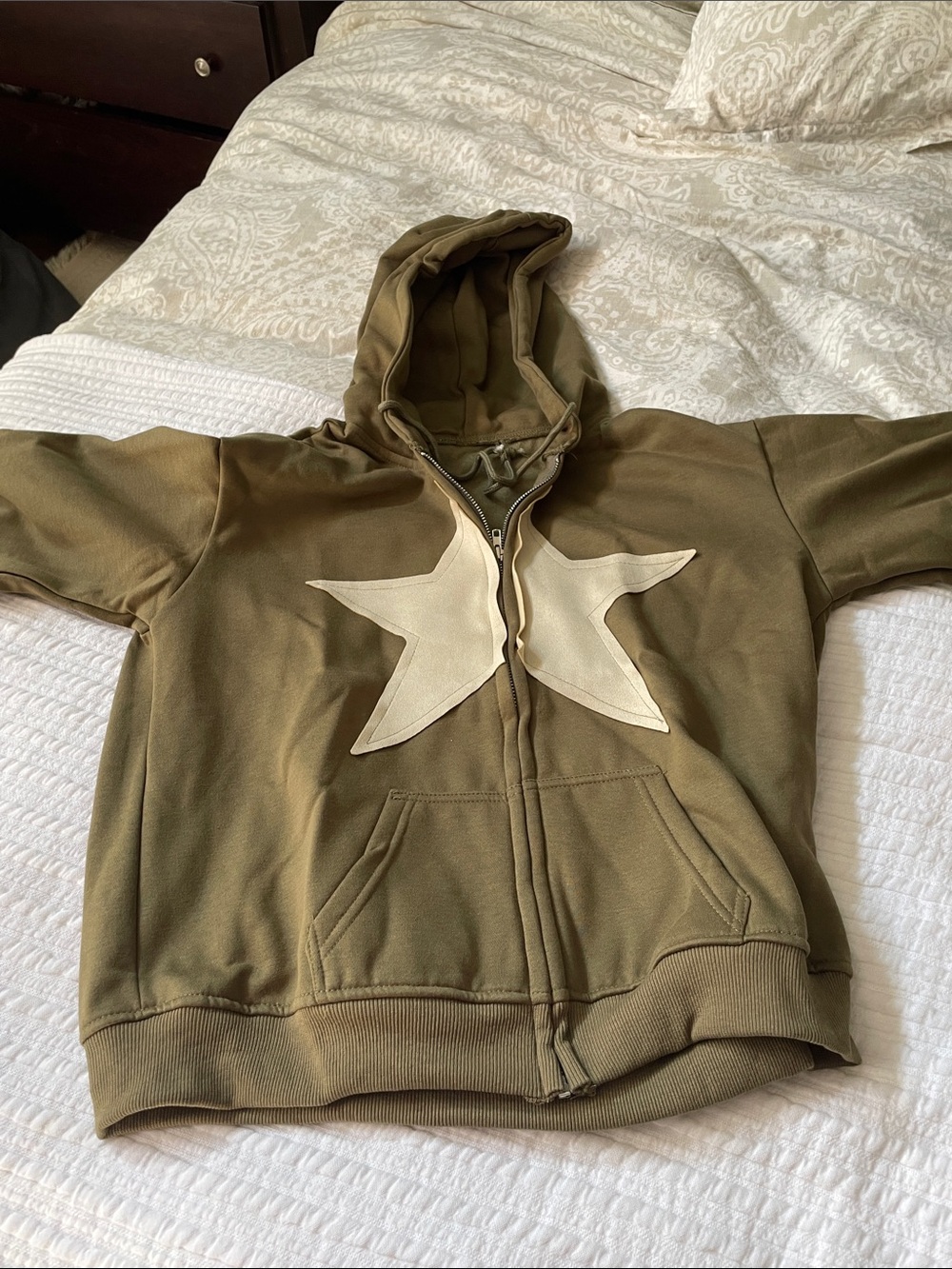 Kids Olive Star Zip-Up Hoodie
